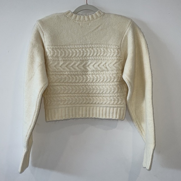 FOR Love and Lemons Ivory Dominique Cable Knit Shoulder pads Sweater size Medium - Picture 10 of 15